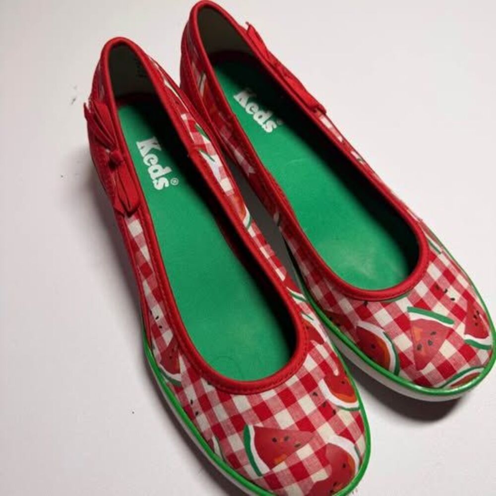 Keds Watermelon Gingham Canvas Wedge Heels - Women's Size 6.5
